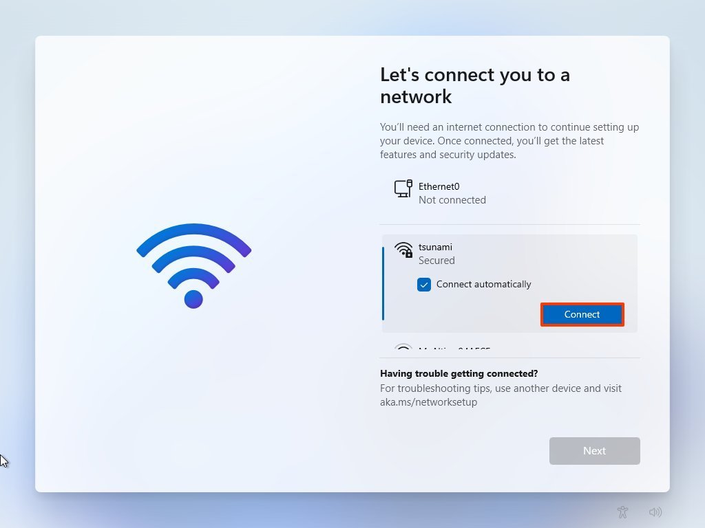 OOBE connect to Wifi