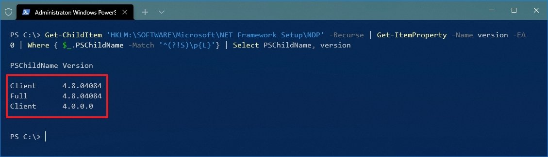 PowerShell check version of .NET command