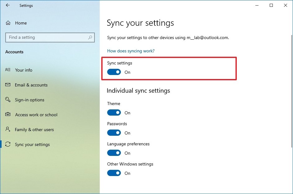 Sync your settings on Windows 10