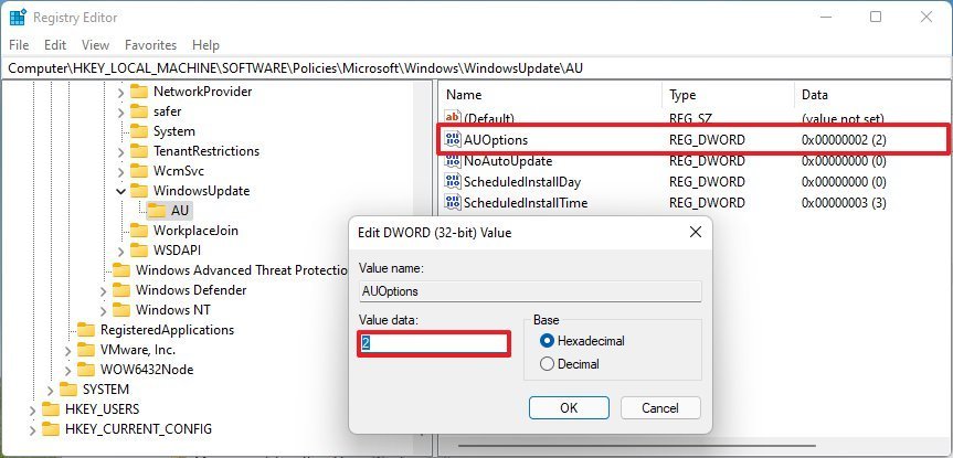 Enable Registry notify for download and auto install for Windows 11 updates 