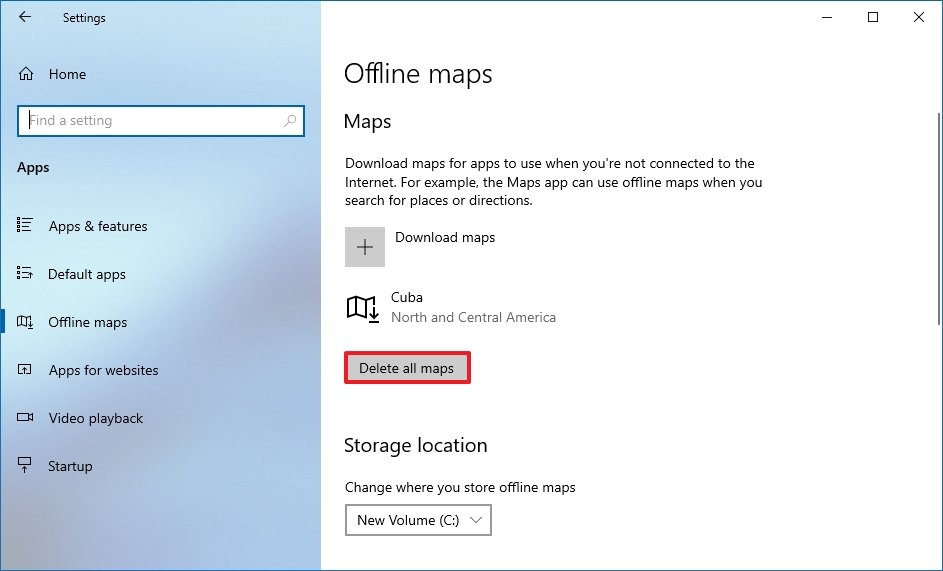 Windows 10 delete maps to free up space