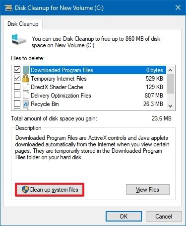 Cleanup System Files Windows 10 option