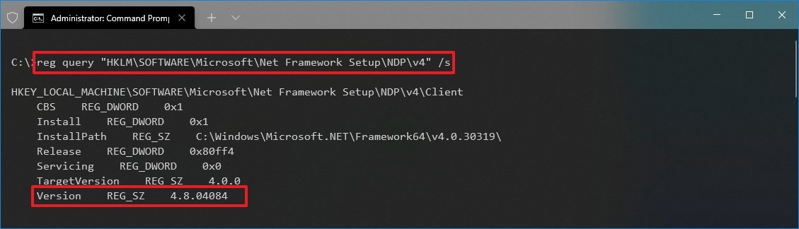 Check .NET Framework version 4 is installed