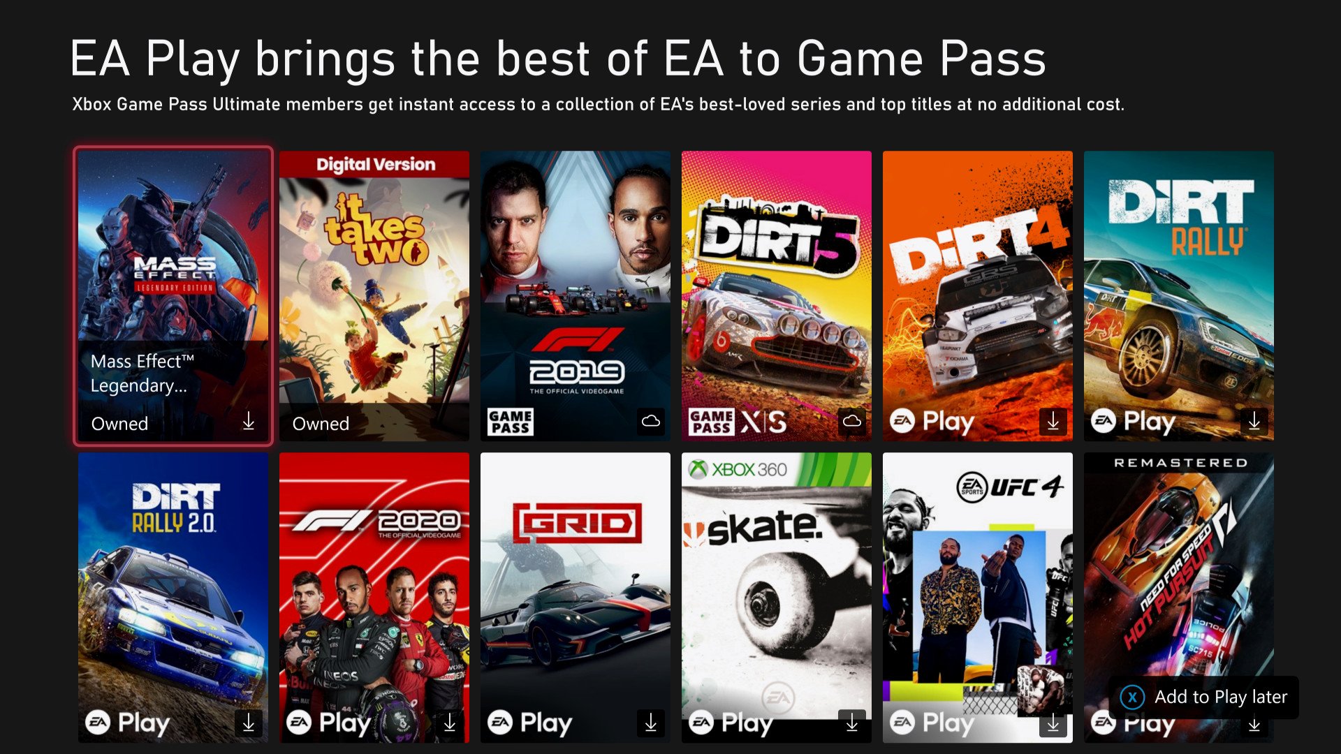 EA Play Xbox Game Pass library
