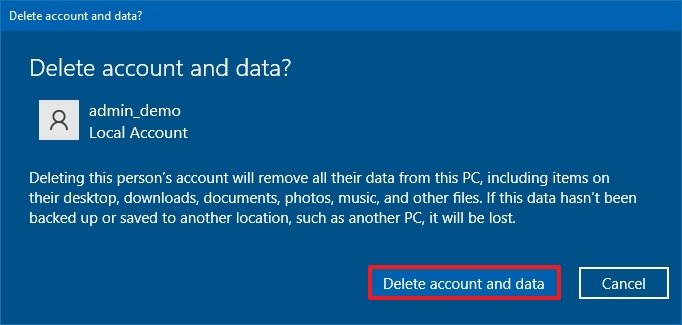Windows 10 delete user account and data