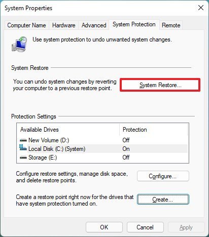 Open System Restore for recovery