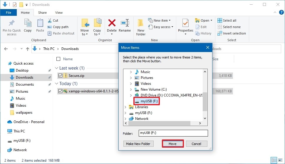 File Explorer transfer files new location settings