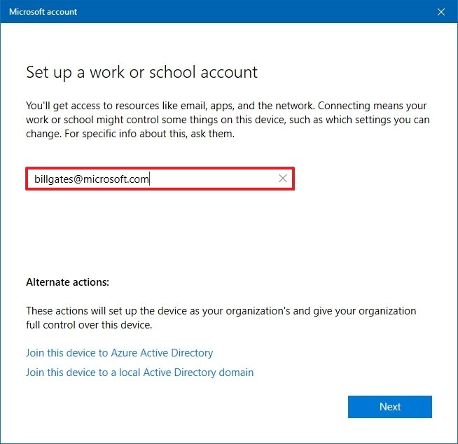 Set up a work or school account