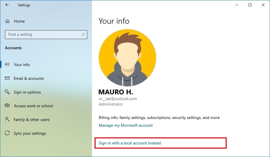 Sign in with a local account instead option