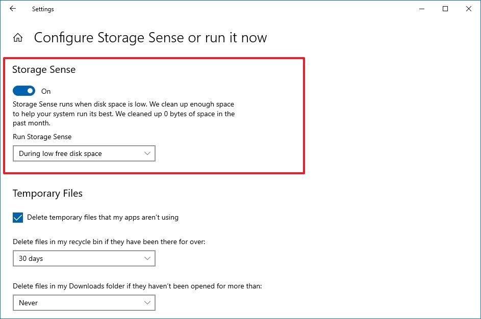 Storage Sense enable option