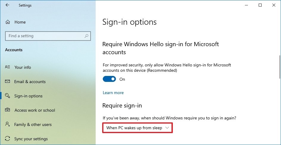 Windows 10 Require Password Wakeup