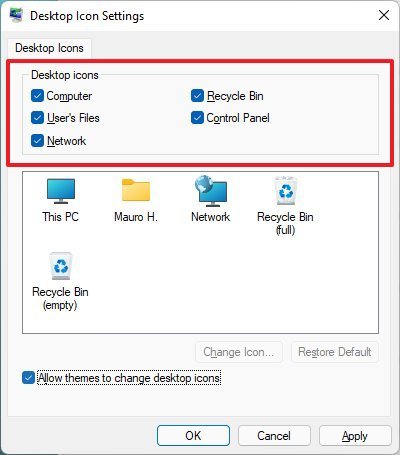 Ícones da área de trabalho do Windows 11