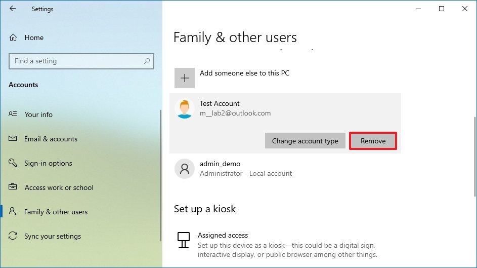 Windows10 delete local account option