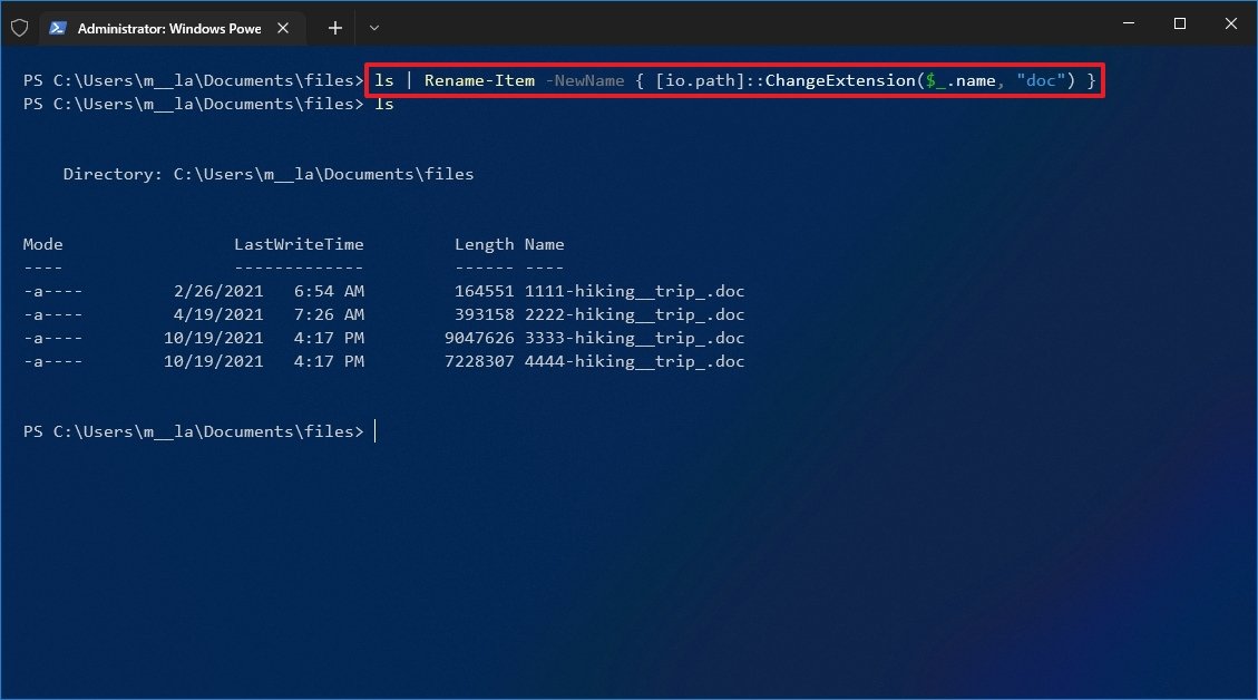 PowerShell change file extension