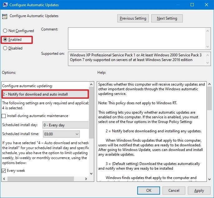 Windows Update automatic update Group Policy settings