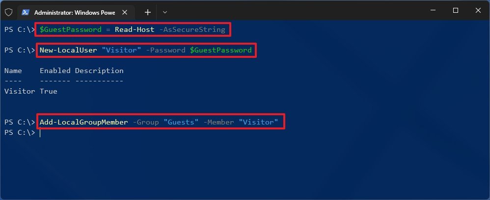 Create guest account with PowerShell