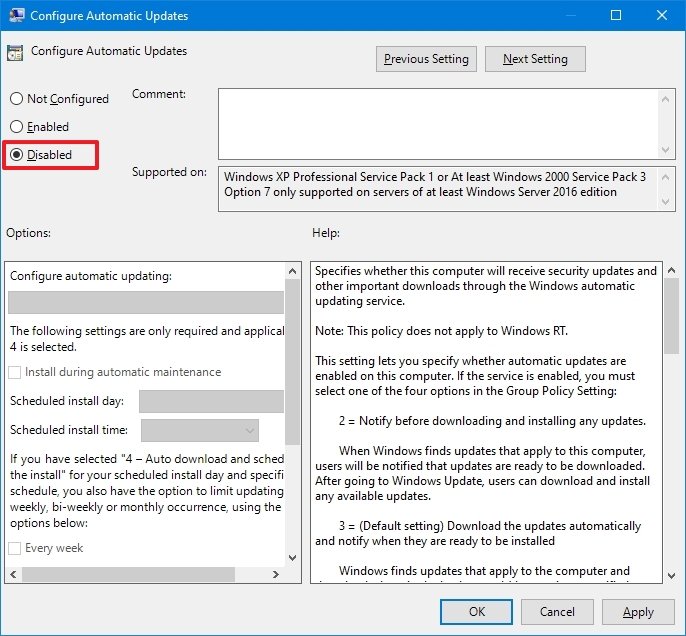 Group Policy disable Windows Update
