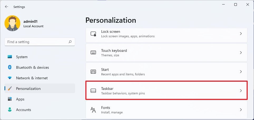 Open Taskbar settings