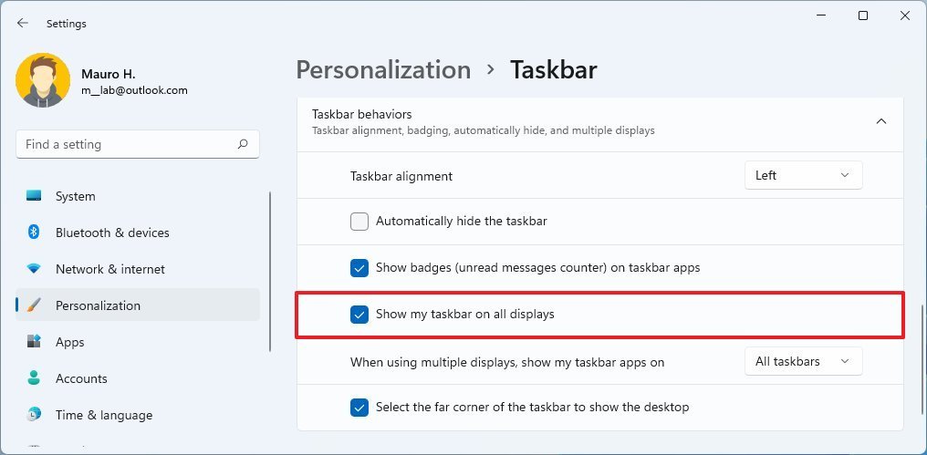 Show my taskbar on all displays