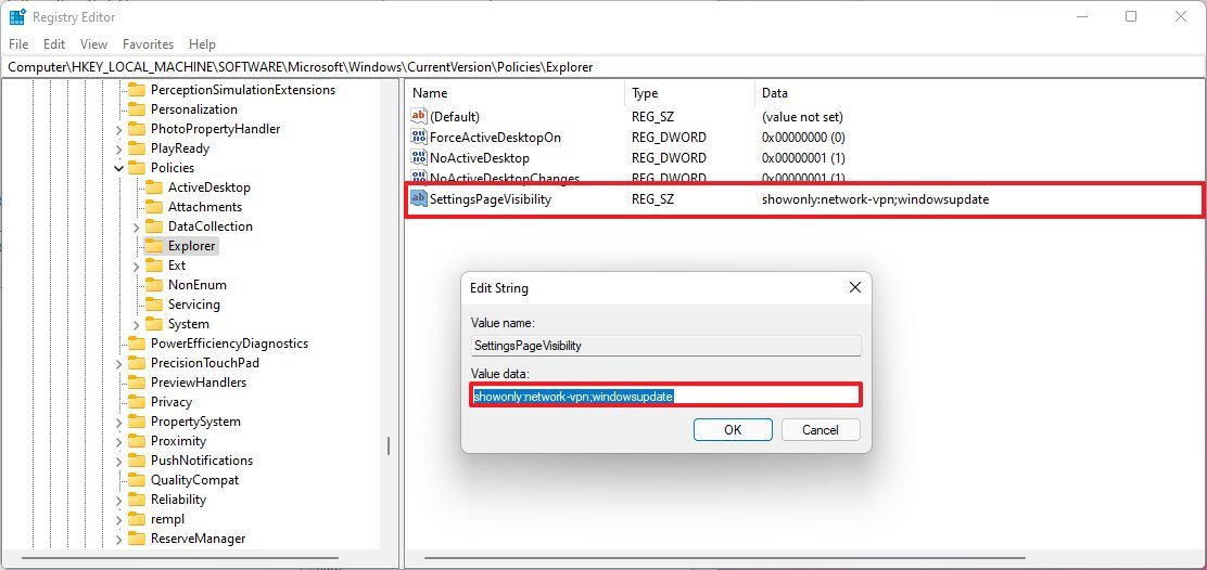 Show Only settings through Registry