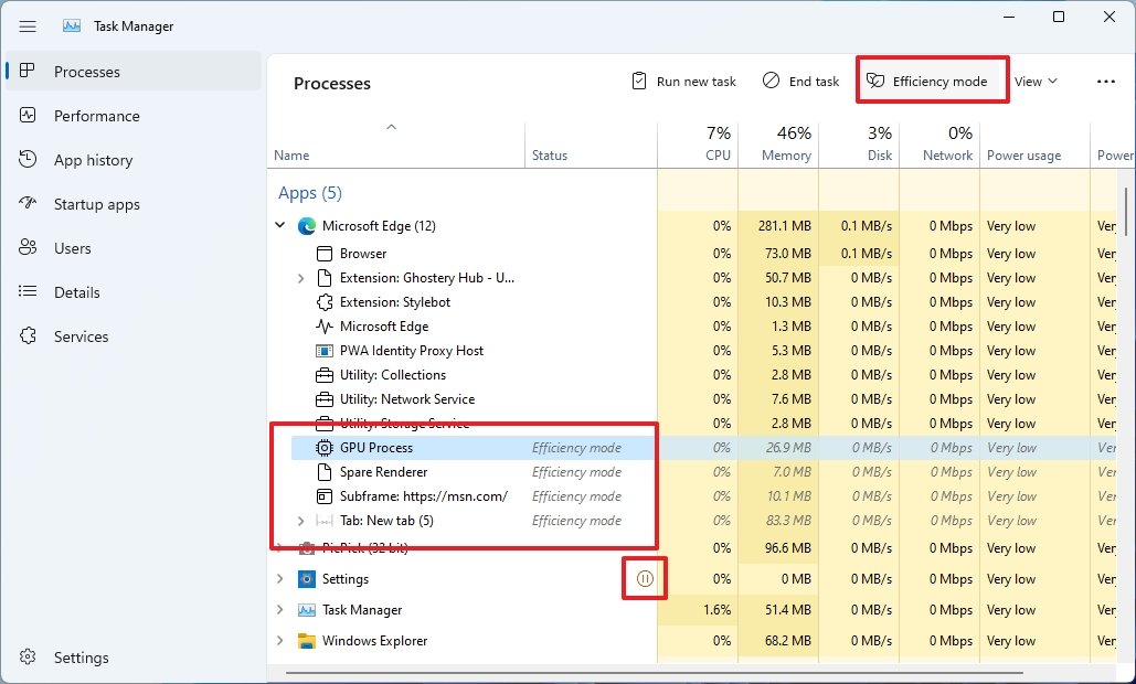 Task Manager Efficiency Mode