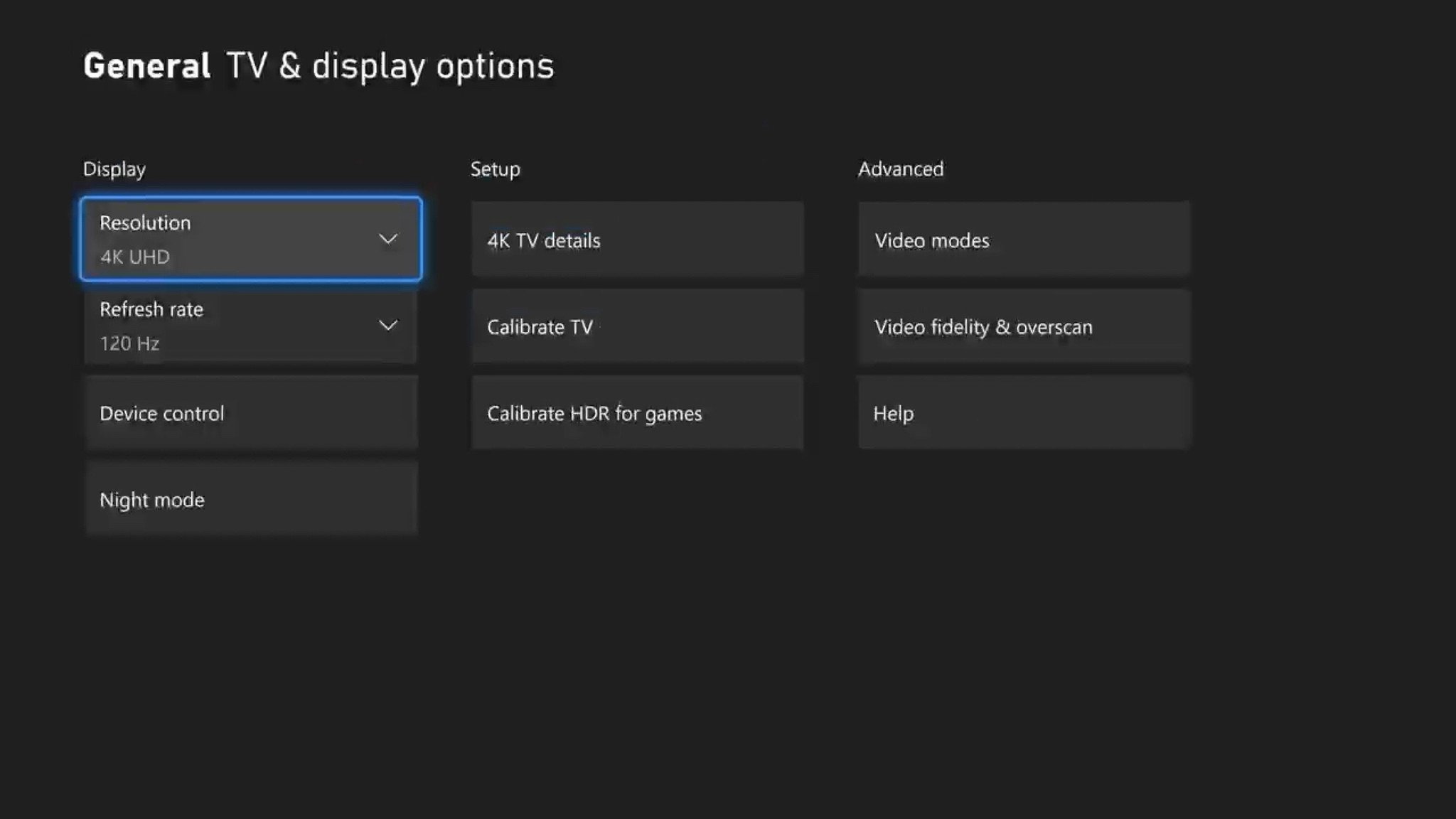 Xbox TV & display options