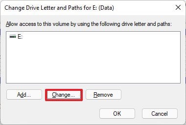 Change drive letter button