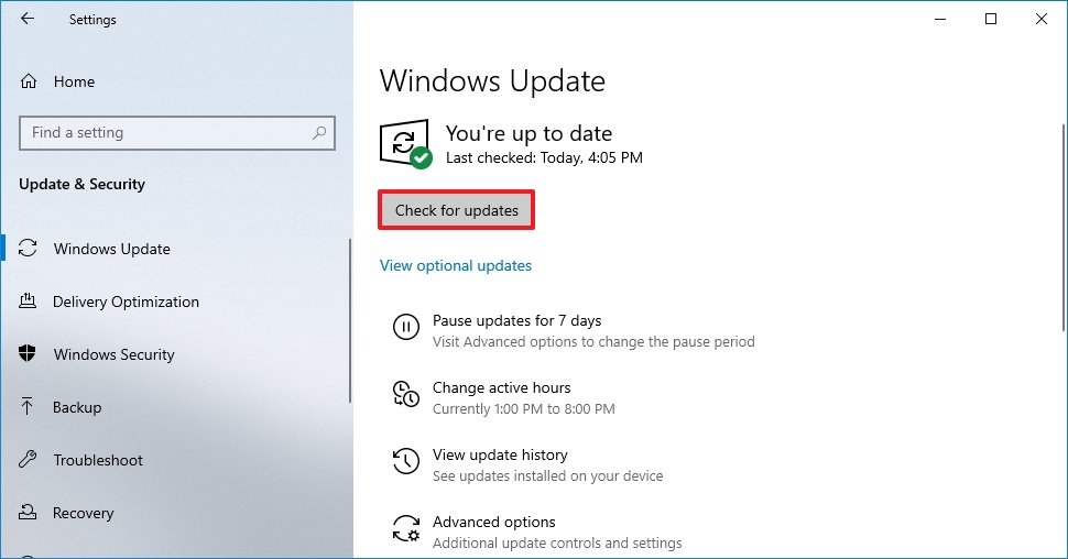 Check for updates on Windows 10