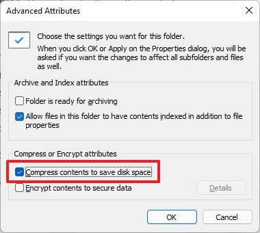 Compress contents to save disk space