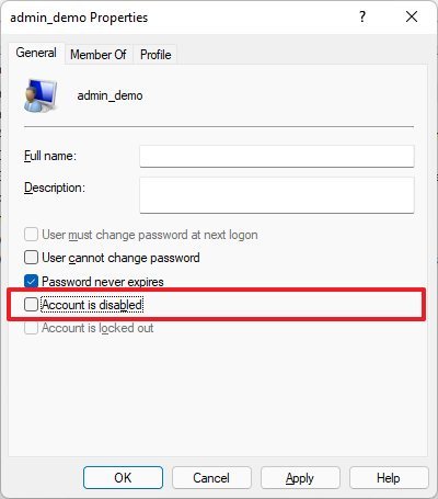 Computer Management enable account