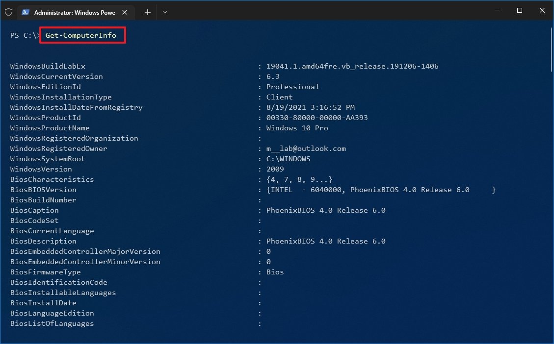 PowerShell check computer specs command
