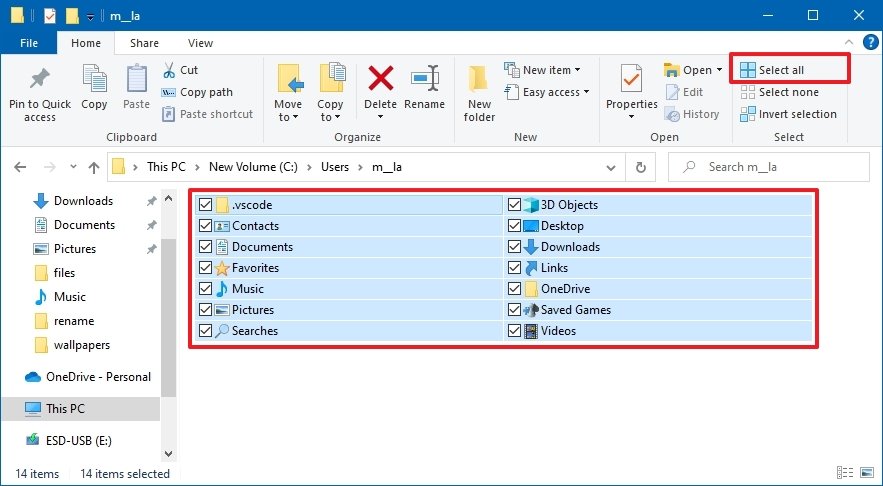 File Explorer select all folders