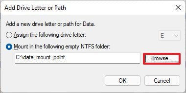 Mount in the following empty NTFS folder