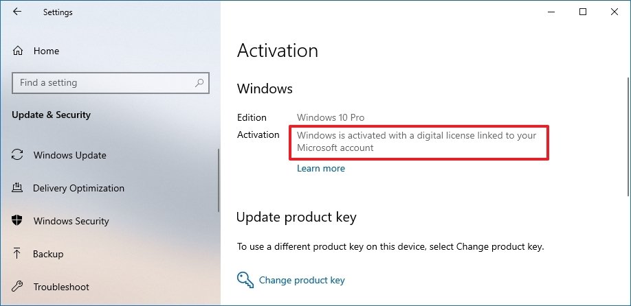 Windows 10 activated message