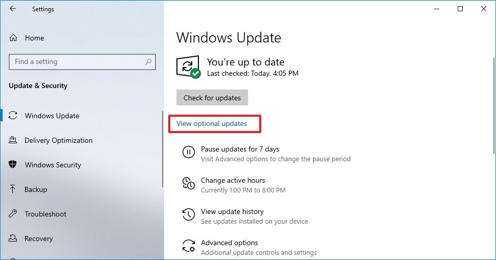 Windows 10 Optional Updates Option