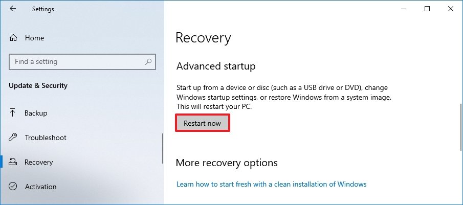Windows 10 Recovery Settings Advanced Startup