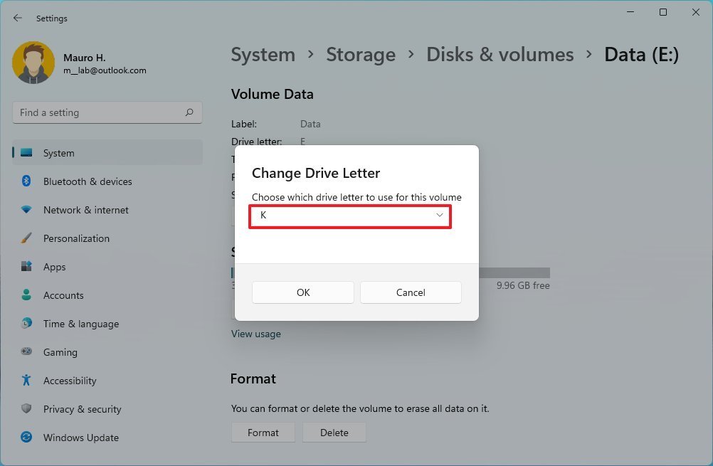 Choose new drive letter