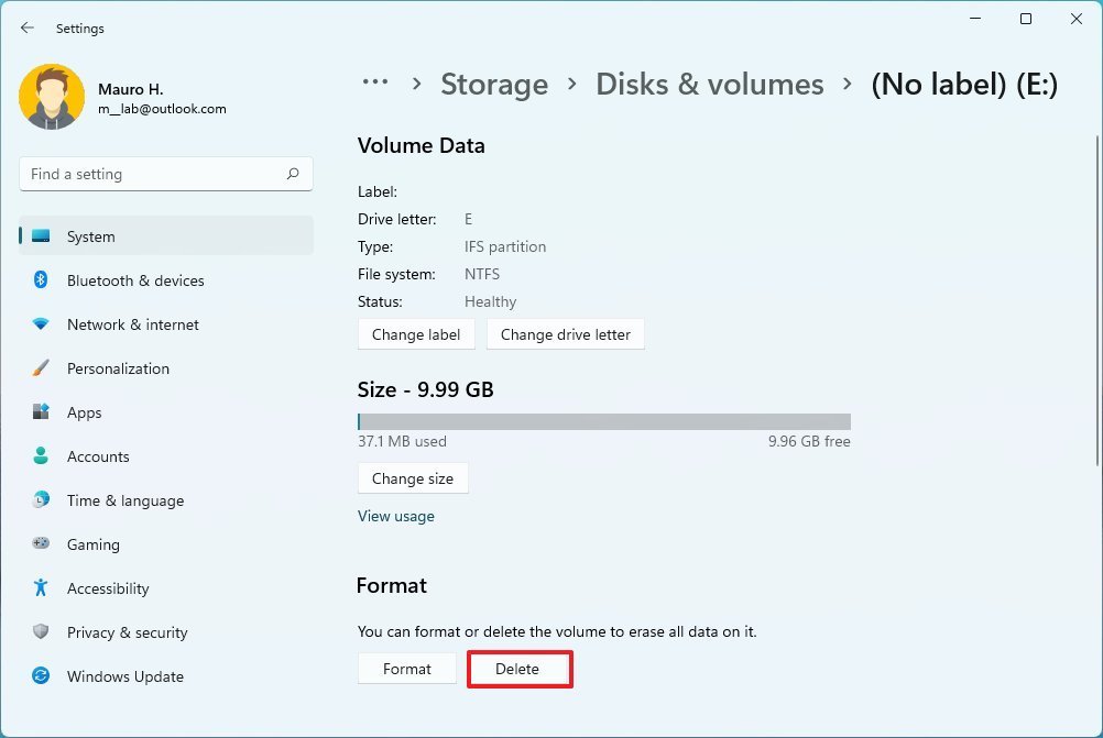 Windows 11 delete volume