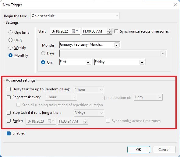 Windows 11 task advanced settings