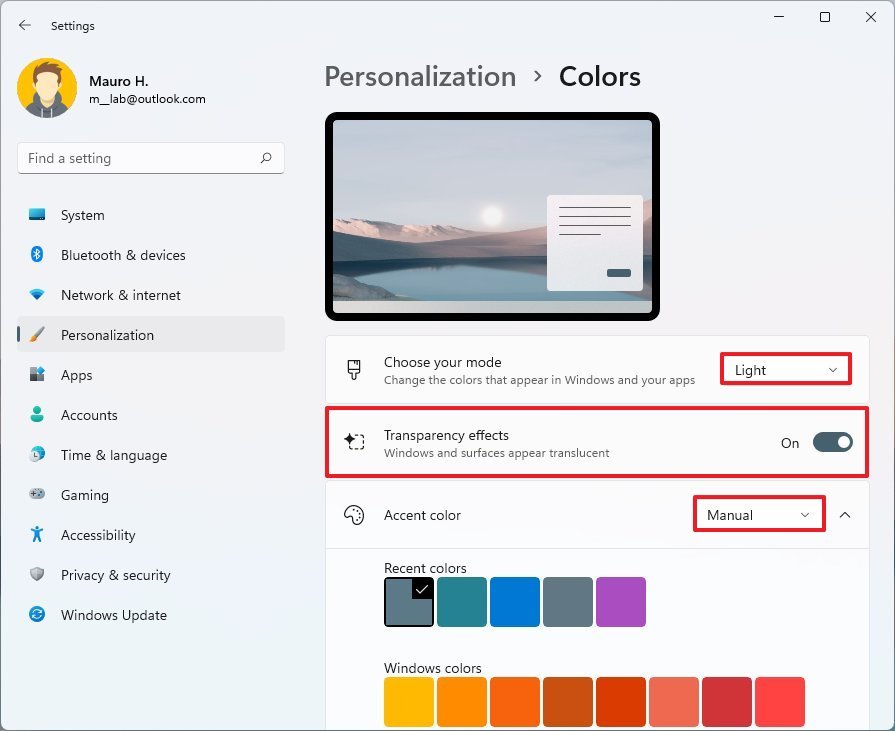 Change theme colors on Windows 11
