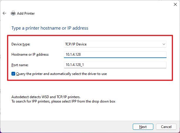 Printer TCP/IP type