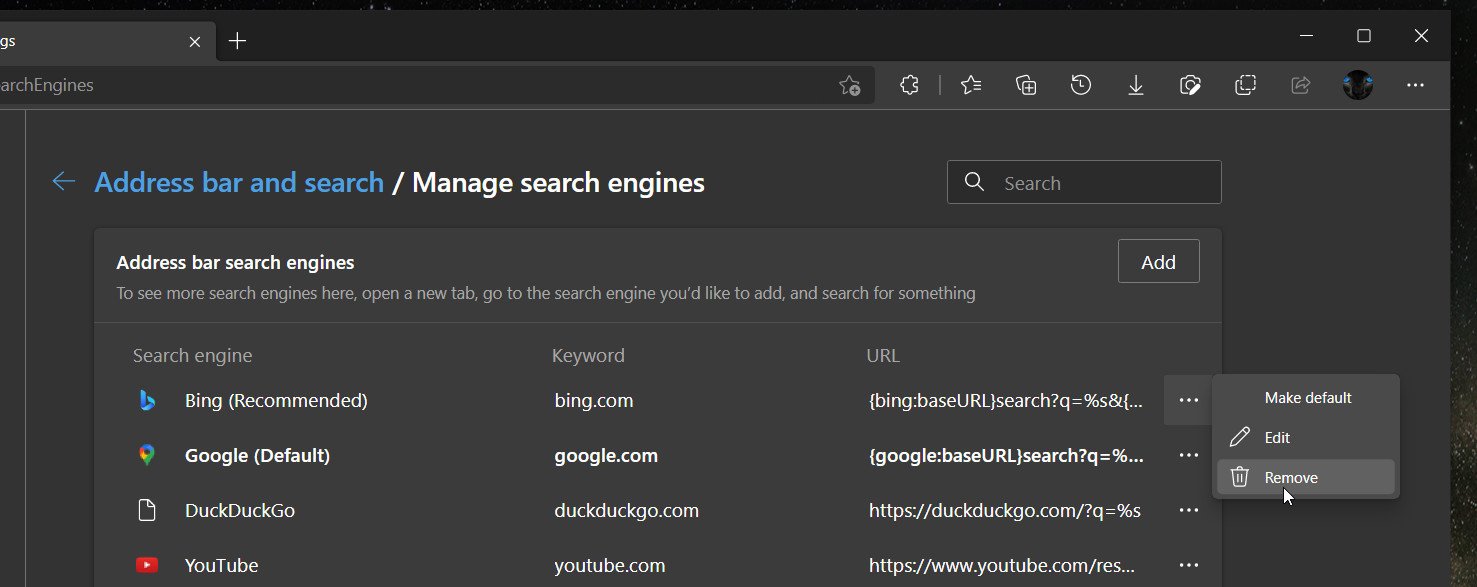 Edge Delete Default Search Engine