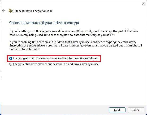 Encrypt used disk space only