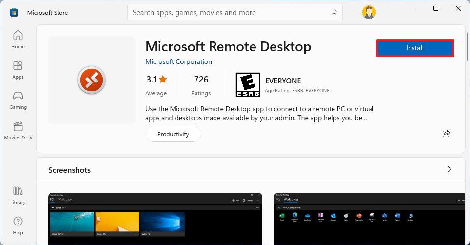 Install Remote Desktop app