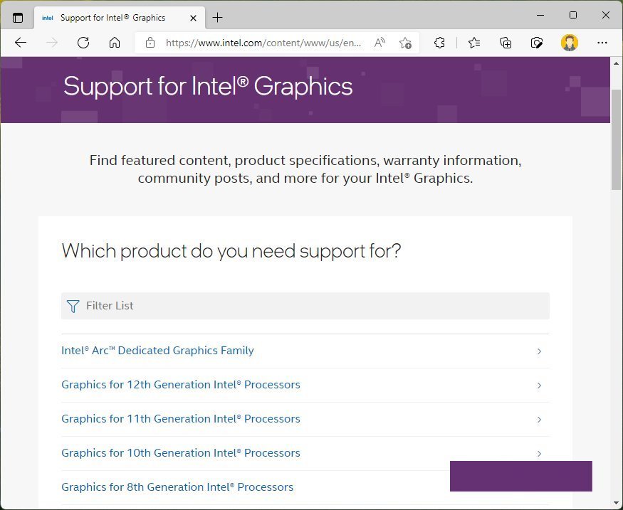 Intel Driver Download Page