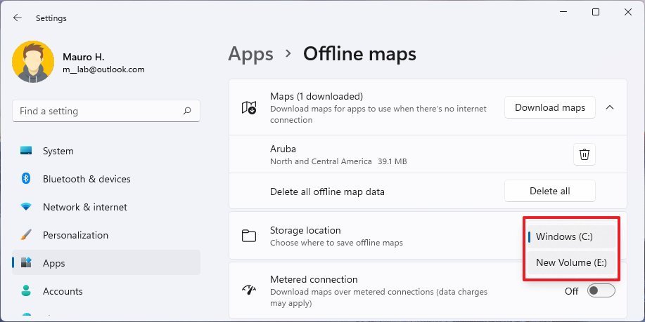 Change the location of maps offline