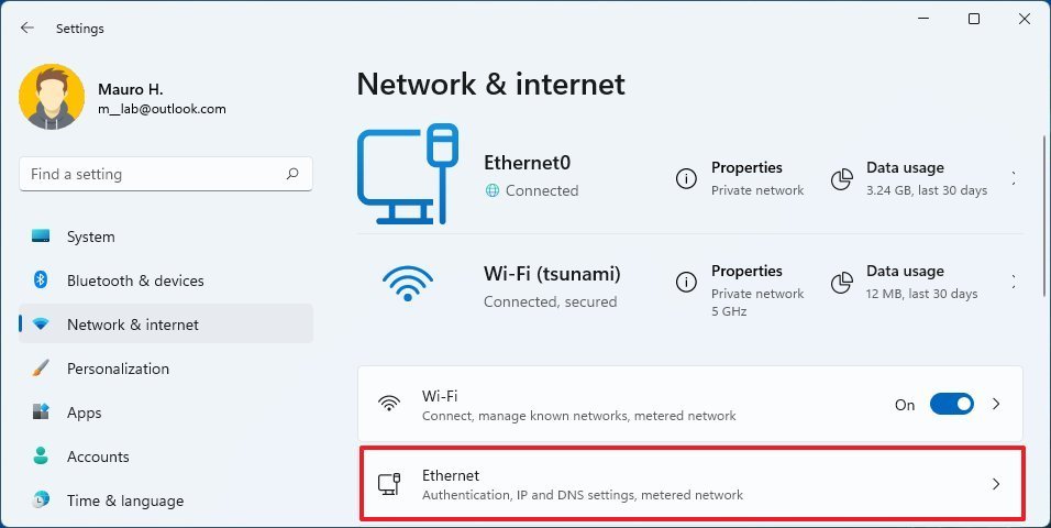 Open Ethernet settings