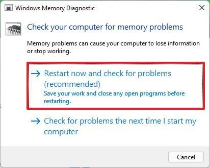 Windows Memory Diagnostic check for problems