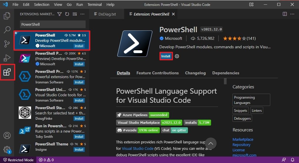VS Code install PowerShell