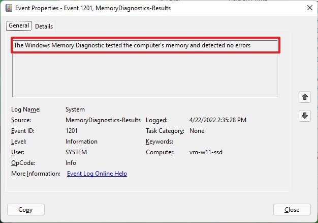 Windows Memory Diagnostic Results